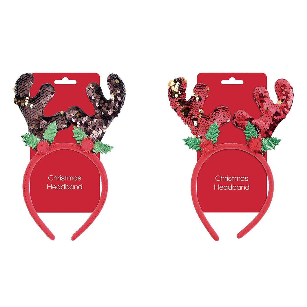 Christmas Deer Headband Set of 2 with Reversible Sequins