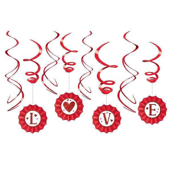 Valentine's Day Red Fan and Foil Swirl Decorating Kit, 12 Pc.
