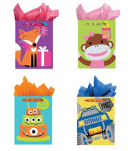 Load image into Gallery viewer, All Occasion Party Gift Bags - Set of 4 Tri-Glitter Medium Birthday Gift Bags w/Tags &amp; Tissue Paper
