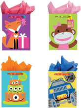 Load image into Gallery viewer, All Occasion Party Gift Bags - Set of 4 Tri-Glitter Medium Birthday Gift Bags w/Tags &amp; Tissue Paper
