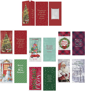 B-THERE 6 Pack Embellished Christmas Holiday Money Cash Gift Card Holders with Foil and Glitter, Santa, Snowman, Tree