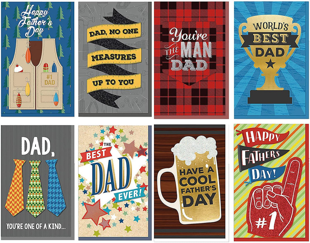 B-THERE Bundle of 8 Large 5” x 8” Handmade Father’s Day Greeting Cards Embellished
