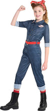 Load image into Gallery viewer, Party City Rosie the Riveter Halloween Costume for Girls Includes Jumpsuit with Belt and Headscarf
