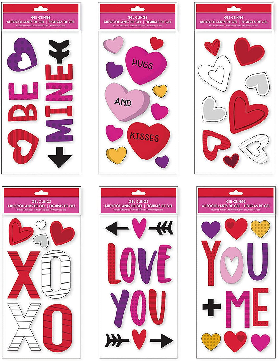 B-THERE Bundle of Valentine's Day Window Gel Clings, Hearts, Love, XOXO, Kisses, Be Mine