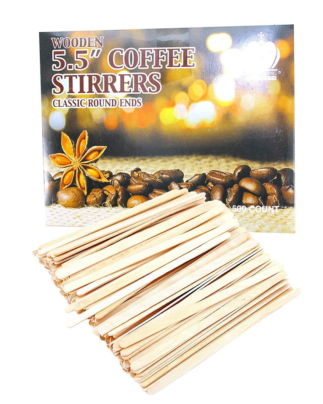 Pack of 500 Wooden Round End Coffee Stirrers, 5.5
