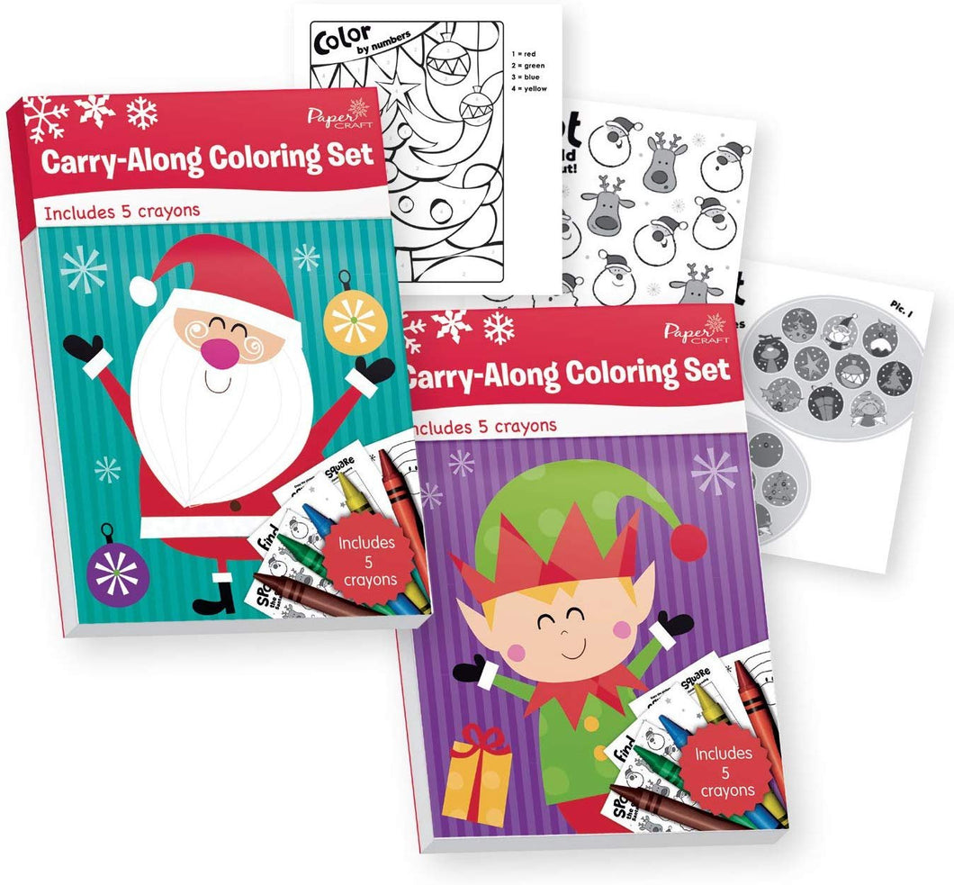 B-THERE Bundle of 2 Carry-Along Christmas Coloring Sets. Xmas Coloring Books - Includes Crayons