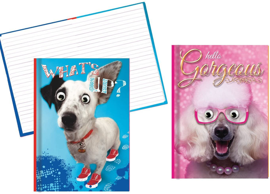 Hardback Notebook Set, Covers Feature a Funny Dog with Googly Eyes - 8.25