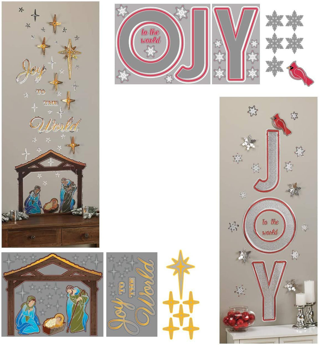 B-THERE Bundle Christmas Self-Adhesive Foil Wall Art Decals 23” x 19” of Nativity Manger Scene and Joy to The World, Bethlehem’s Star for Walls, Glass, Mirrors