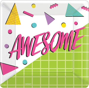 amscan Awesome Disposable Square Paper Plates, 10"- 8 pcs.